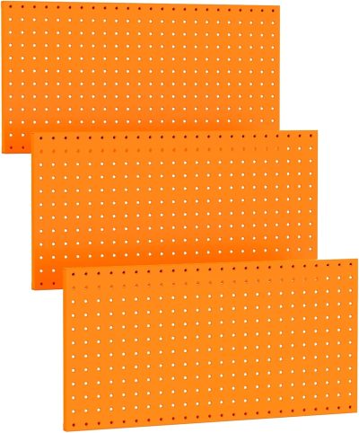 3Pcs Metal Pegboard Panels(12x24 inch) for Wall Garage Tools Storage Pegboard for Workbench, Modular Peg Board Tool Organizer Board Kit(Pack of 3, Orange)