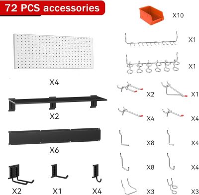 Pegboard Wall Organizer, 48X 36 inch Garage Storage Pegboard with Hooks Storage Bins Tool Board Panel Tool Organizer, 72pcs - Image 2