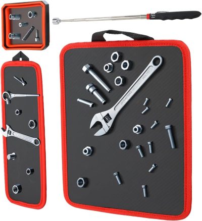 4 PC Magnetic Parts Tray Set, 2 Magnetic Tool Parts Mats, Collapsible Magnetic Tool Tray and Telescoping Magnetic Pickup Tool, for Bolt, Screw, Nut, Washer, Pin, Magnetic Trays for Mechanics