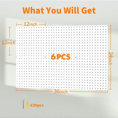 Peg Board, 6PCS Metal Pegboard, Heavy Duty pegboard Wall Organizer with Frame. White pegboard for Walls, Garage, Workbench, Craft Room Tool Organization, Metal peg Board Panels 12in*12in - Image 2