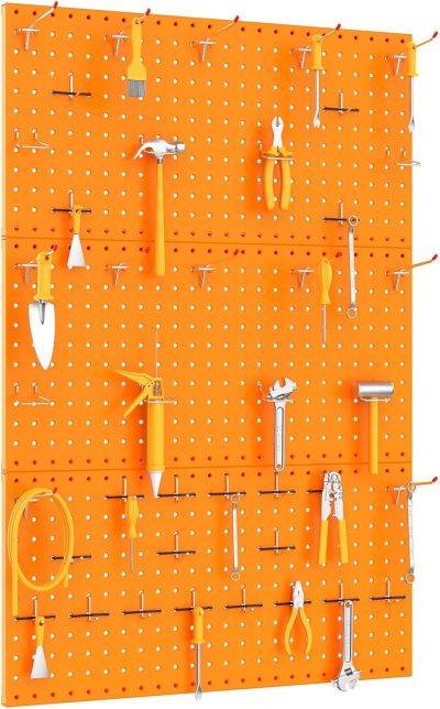 3Pcs Metal Pegboard Panels(12x24 inch) for Wall Garage Tools Storage Pegboard for Workbench, Modular Peg Board Tool Organizer Board Kit(Pack of 3, Orange) - Image 2