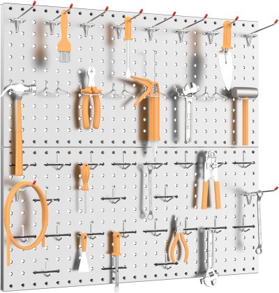 Metal Pegboard Wall Organizer 24" x 24" or 12" x 48", 70PCS Tools Storage Pegboard System for Garage Peg Board Tool Organizer Board Kit with Hooks for Workbench(Grey) - Image 2
