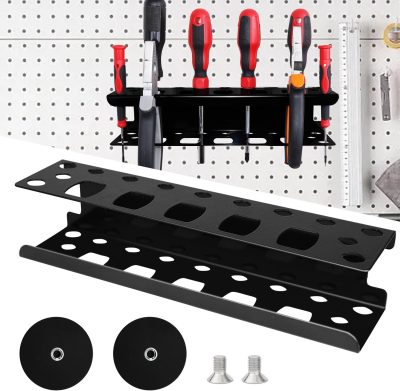 Magnetic Screwdriver Holder - Metal Organizer Rack for Pliers,Wall Mount Garage Organizer for Screwdriver, Plier, Shears, tool Holder Rack for Tool Cart,Pegboards,Workbench,Garage (Black)