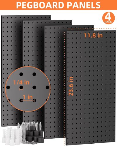 158PCS Metal Pegboard Wall Organizer, 48x24 Inch Black Pegboard Panels Tool Organizer Kit with Accessories Hooks and Bins, Peg Board Utility Tool Storage for Garage Workbench Shed - Image 2