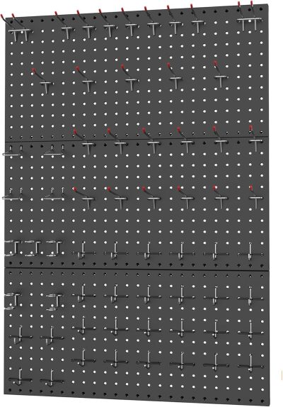 96PCS Metal Pegboard Kit with Pegboard Hooks for Wall Garage Tools Storage Pegboard System for Garage, Workbench, Peg Board Tool Organizer Board with Hooks(Black)