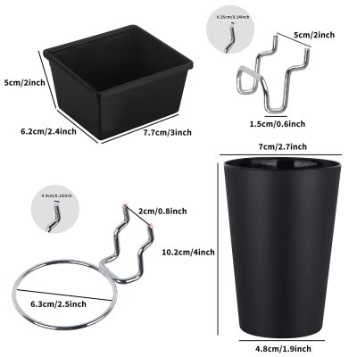 6 Sets Pegboard Bins Pegboard Cups with Hooks, Pegboard Hooks Assortment, Hooks for Pegboard Cup Holder for Organizing Accessories Tools Storage Office Workshop Garage Workbench Black - Image 2