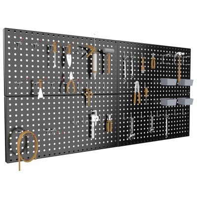 4x2ft Metal Pegboard Kit for Tools Storage, Black Pegboard Wall Organizer with Hooks and Pegboard Bins