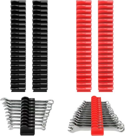 80 pcs Magnetic Modular Wrench Organizers for Tool Drawers - Wrench Rack with Metric& Labels, Perfect Tool Storage Holder with Magnet. Gift for Father, Brother and Boyfriend (Black + Red)
