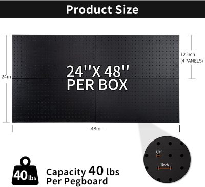 Metal Pegboard Panel Garage Peg Board Tool Organizer Wall Mount, Black Pegboard Wall Organizer Large Steel Heavy Duty Magnetic Metal Peg Boards for Garage Walls Craft Room Display Office Workbench - Image 2