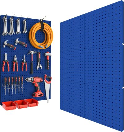 Peg Board, 6PCS Metal Pegboard, Heavy Duty Pegboard Wall Organizer with Frame. Pegboard for Walls, Garage, Workbench, Craft Room Tool Organization, Metal Pegboard Panels 12in*12in,Blue