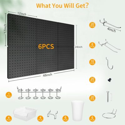 Peg Board, 82PCS Metal Pegboard Wall Organizer Kit. Heavy Duty Pegboard, Peg Boards, Pegboard for Walls, Black Pegboard for Garage Craft Room Workbench Office Kitchen Tool Organization, 36 * 24 - Image 2