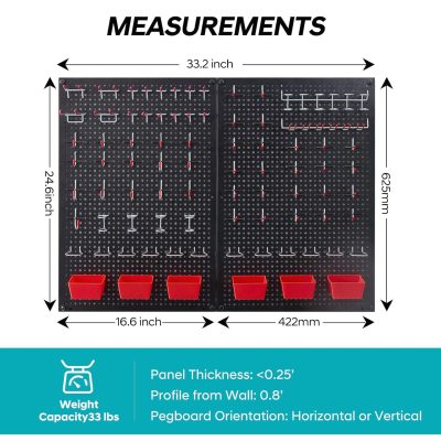 Pegboard kit with Accessories,Includes 2 Pack 16" X 24" Steel Pegboard and 120 PCS Varied Pegboard Accessories,can be Used for Tool Storage and Garage Organization. (Red Box) - Image 2