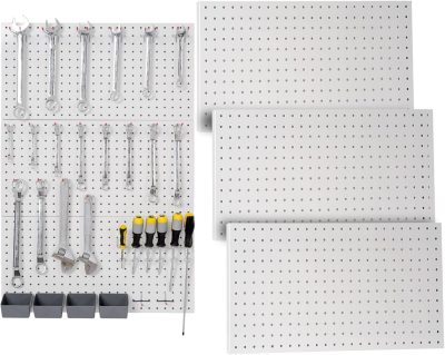 Peg Boards for Walls Metal Pegboard Panels Garage Wall Organizer, 3 Pcs 24" x 12" Garage Metal White Peg Board Tool Organization, Steel Pegboard Tool Board Garage Wall Mount Pegboard Wall Organizer