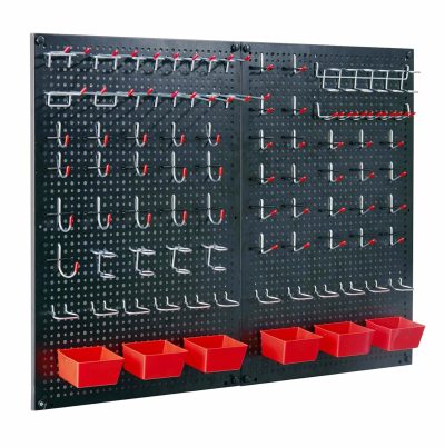 Pegboard kit with Accessories,Includes 2 Pack 16" X 24" Steel Pegboard and 120 PCS Varied Pegboard Accessories,can be Used for Tool Storage and Garage Organization. (Red Box)