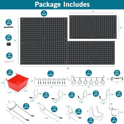 158PCS Metal Pegboard Kit with Hooks for Wall Garage Tools Pegboard Storage System for Garage (Red Box, 4-12X24) - Image 2