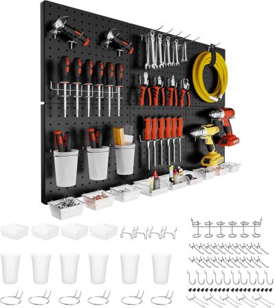 Peg Board, 82PCS Metal Pegboard Wall Organizer Kit. Heavy Duty Pegboard, Peg Boards, Pegboard for Walls, Black Pegboard for Garage Craft Room Workbench Office Kitchen Tool Organization, 36 * 24