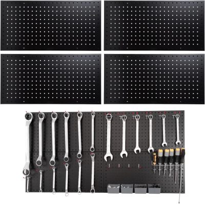 Metal Pegboard Panel Garage Peg Board Tool Organizer Wall Mount, Black Pegboard Wall Organizer Large Steel Heavy Duty Magnetic Metal Peg Boards for Garage Walls Craft Room Display Office Workbench