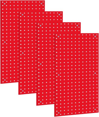 Peg Board,Pegboard Rack Garage Storage Steel Horizontal Peg Board Pack,Steel Pegboard Heavy Duty- 4 Pack 12-Inch X 24-Inch Metal Peg Board Tool Organization Panels (Red)
