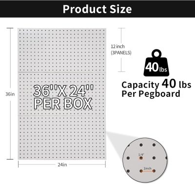 Peg Boards for Walls Metal Pegboard Panels Garage Wall Organizer, 3 Pcs 24" x 12" Garage Metal White Peg Board Tool Organization, Steel Pegboard Tool Board Garage Wall Mount Pegboard Wall Organizer - Image 2