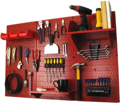 Pegboard Organizer 4 ft. Metal Pegboard Standard Tool Storage Kit with Red Toolboard and Red Accessories