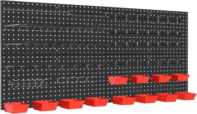158PCS Metal Pegboard Kit with Hooks for Wall Garage Tools Pegboard Storage System for Garage (Red Box, 4-12X24)