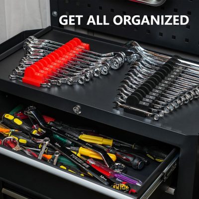 80 pcs Magnetic Modular Wrench Organizers for Tool Drawers - Wrench Rack with Metric& Labels, Perfect Tool Storage Holder with Magnet. Gift for Father, Brother and Boyfriend (Black + Red)