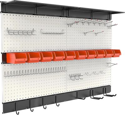 Pegboard Wall Organizer, 48X 36 inch Garage Storage Pegboard with Hooks Storage Bins Tool Board Panel Tool Organizer, 72pcs