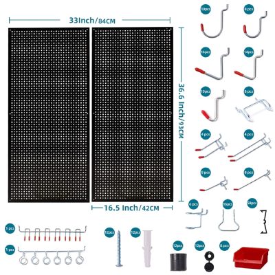 Peg Board kit with Accessories, Heavy Duty Steel Pegboard Kit with 180 PCS Varied Pegboard Accessories, Ideal for Tool Storage and Garage Organization, 16-Inch X 36-Inch, 2 Pack (Red Box) - Image 2