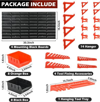 43Pcs Wall Mount Tool Organizer, Storage Bins for Nuts, Bolts and Hardware Parts, Tool Holder for Screwdriver, Wrench, Scissors and Other Tools, for Garage, Workshop, Pegboard - Image 2