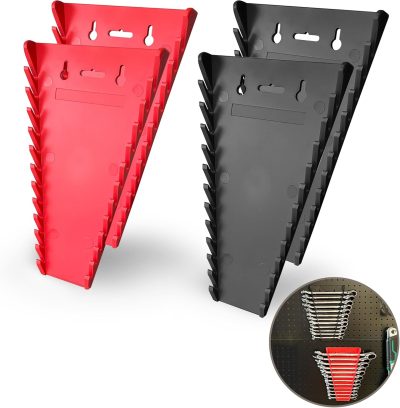4 Pack Magnetic Wrench Organizer,Magnetic Wrench Holder,  and Metric,Premium Quality Wrench rack,1/4" - 1/16", 6mm-24mm
