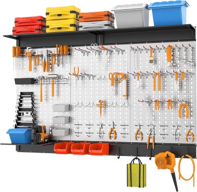 113PCS Pegboard Wall Tool Organizer Kit with Pegboard Hooks, Bins, Pegboard Tools Storage System for Garage, Modular Peg Board, Tools Organizer Board with Hooks(Grey) - Image 2