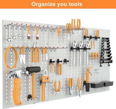 Pegboard Tool Organizer with Pegboard Hooks, 24x48 Tools Organizer Pegboard System for Garage, Workbench, Peg Board Tool Storage Board with Hooks(Grey)
