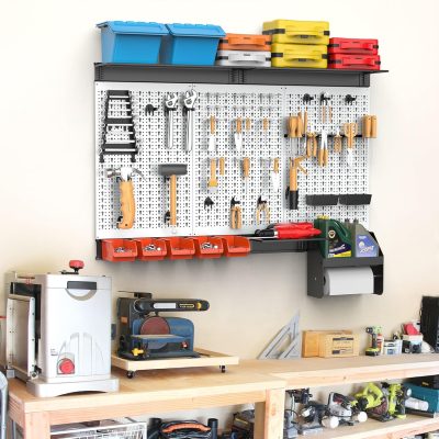 Pegboard Wall Organizer 4 ft. Garage Metal Pegboard Tool Organizer System, Tools Storage Peg Board Kit with Hooks and Accessories, Wall Mounted Storage Bins, Overhead Shelves - Image 2