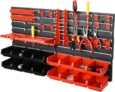 43Pcs Wall Mount Tool Organizer, Storage Bins for Nuts, Bolts and Hardware Parts, Tool Holder for Screwdriver, Wrench, Scissors and Other Tools, for Garage, Workshop, Pegboard
