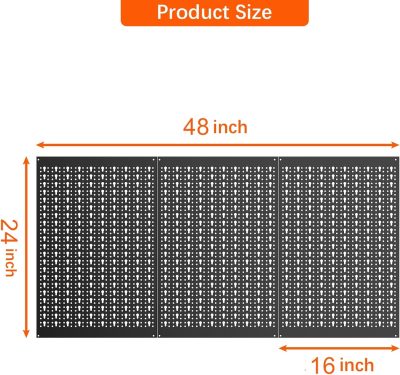 3Pcs Metal Pegboard Panels for Garage Wall Utility Tools Storage Pegboard System for Workbench, Modular Peg Board Organizer Board Kit(Pack of 3, Black) - Image 2