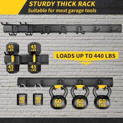 Garage Storage, Garage Organization, Wall Mount Garden Tool Organizer 48 Inches, 440lbs Adjustable Heavy Duty Metal Hooks, Yard Shed Rack Holder System Hanging Rake Broom Mop Snowboard, Men Gift - Image 2