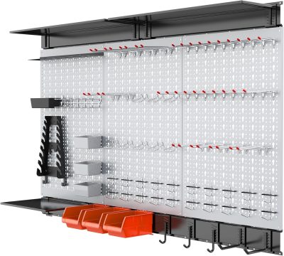 113PCS Pegboard Wall Tool Organizer Kit with Pegboard Hooks, Bins, Pegboard Tools Storage System for Garage, Modular Peg Board, Tools Organizer Board with Hooks(Grey)